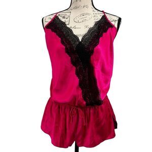 Victoria’s Secret Lace‎ Trimmed Romper Pink/Black Size Large